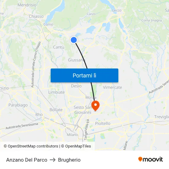 Anzano Del Parco to Brugherio map