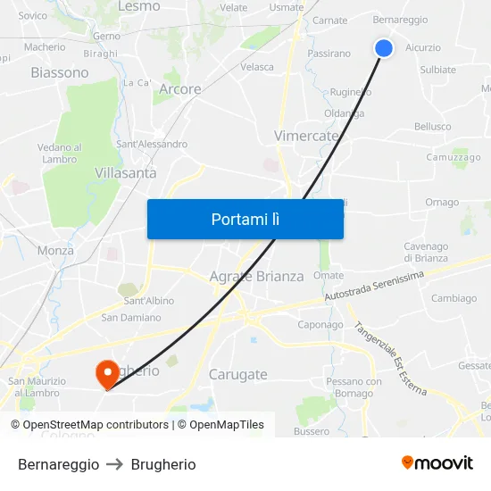 Bernareggio to Brugherio map