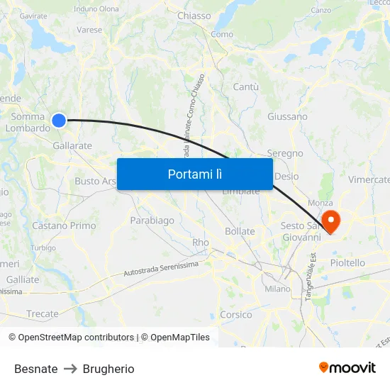 Besnate to Brugherio map