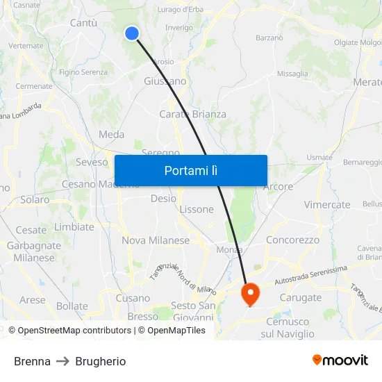 Brenna to Brugherio map