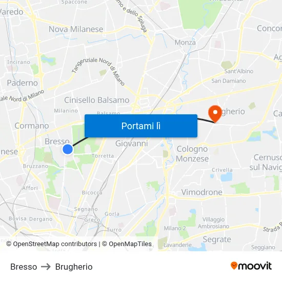 Bresso to Brugherio map