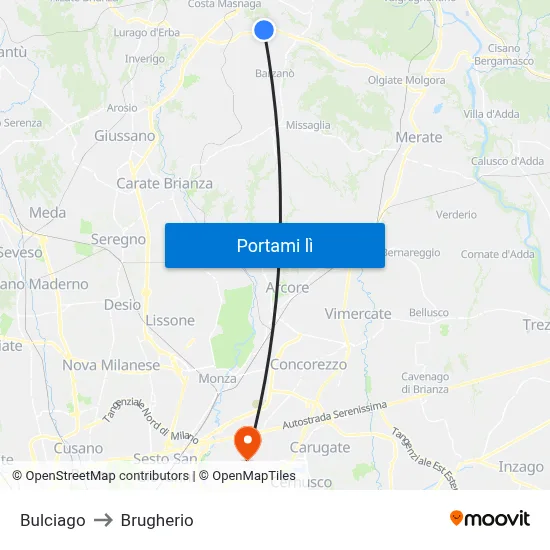 Bulciago to Brugherio map