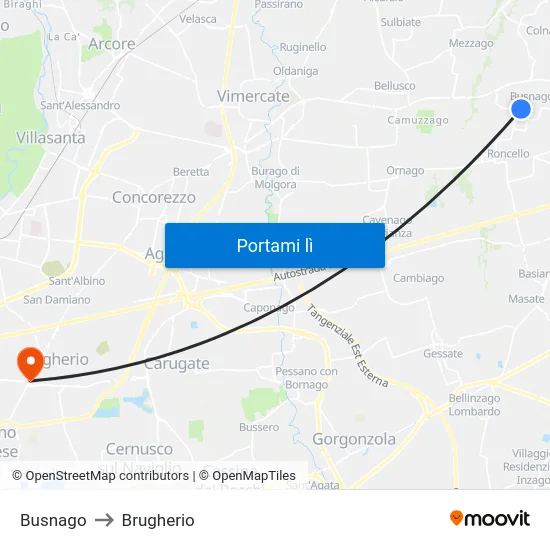 Busnago to Brugherio map