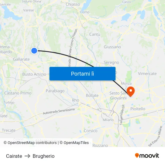 Cairate to Brugherio map
