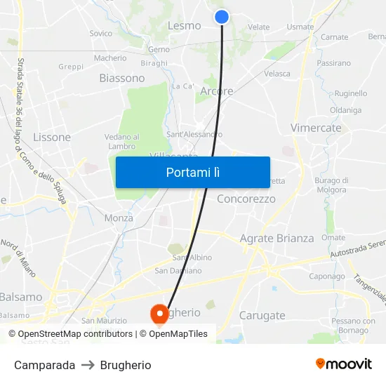 Camparada to Brugherio map