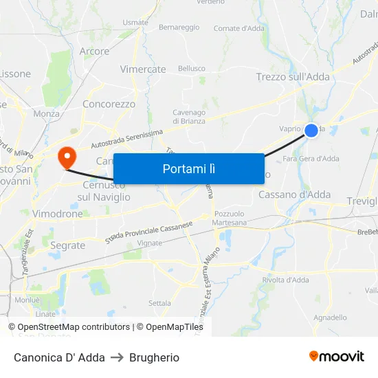 Canonica D' Adda to Brugherio map