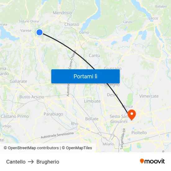 Cantello to Brugherio map