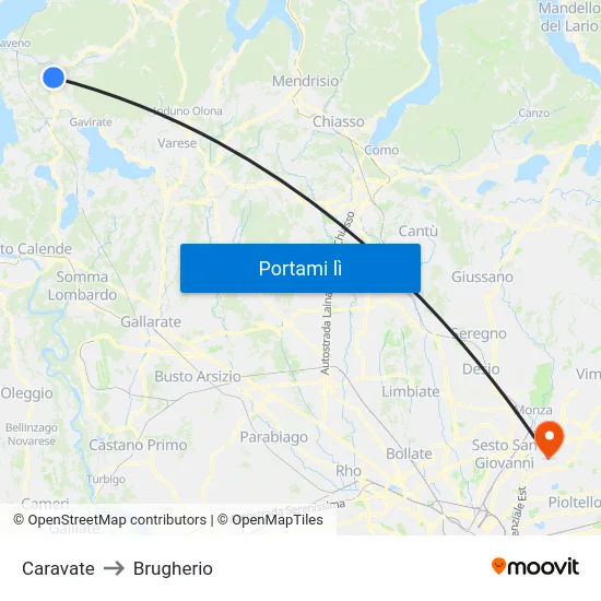 Caravate to Brugherio map