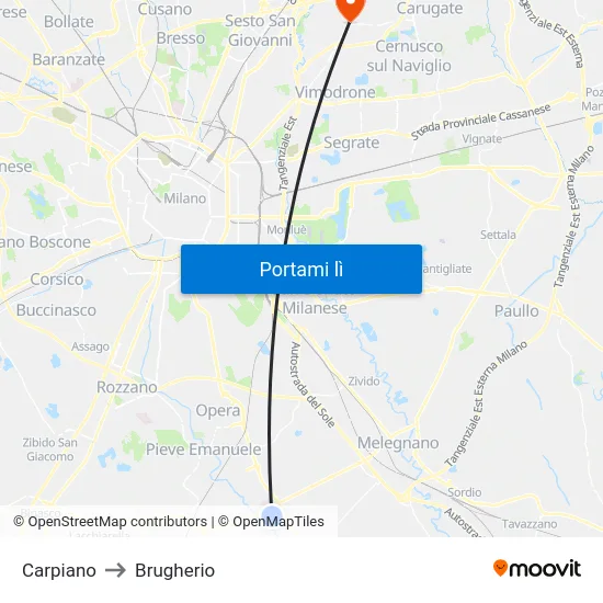 Carpiano to Brugherio map