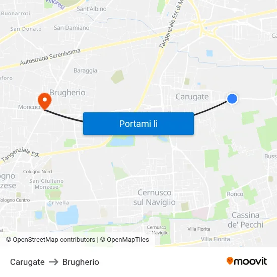 Carugate to Brugherio map