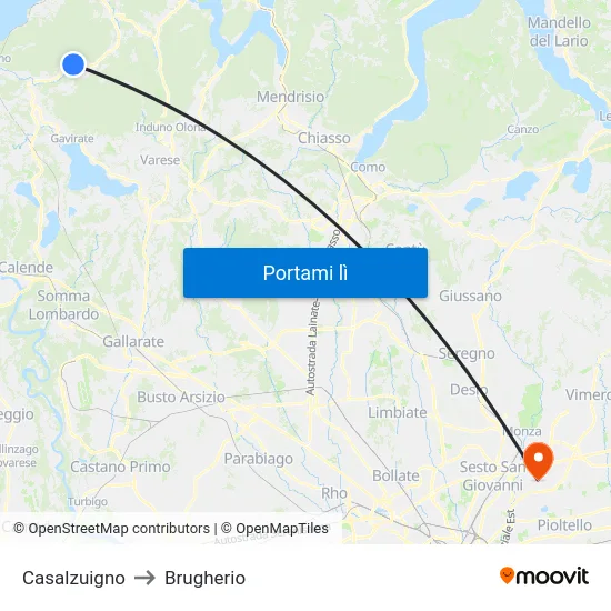 Casalzuigno to Brugherio map