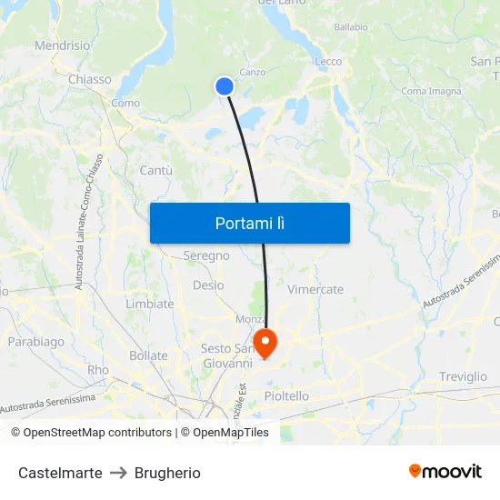 Castelmarte to Brugherio map