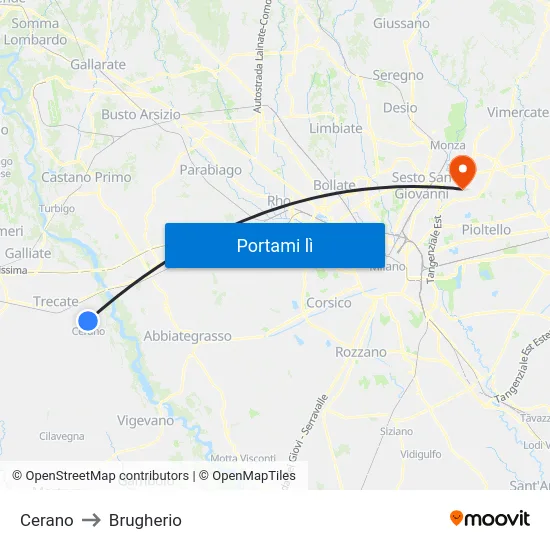 Cerano to Brugherio map