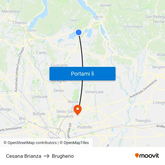 Cesana Brianza to Brugherio map