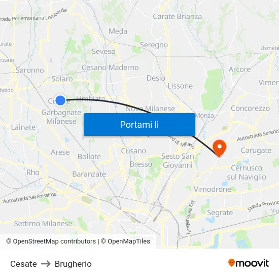 Cesate to Brugherio map