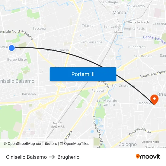 Cinisello Balsamo to Brugherio map
