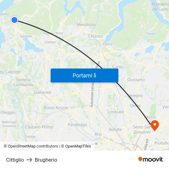 Cittiglio to Brugherio map