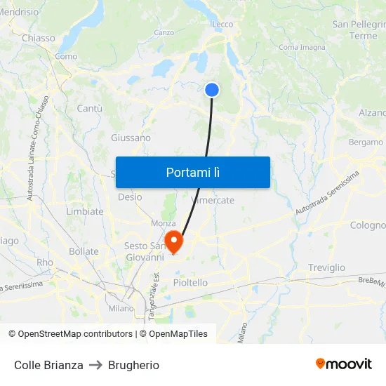Colle Brianza to Brugherio map