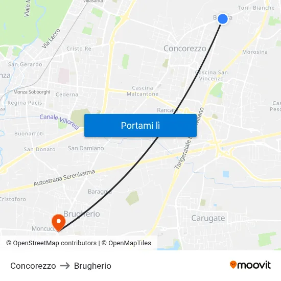 Concorezzo to Brugherio map