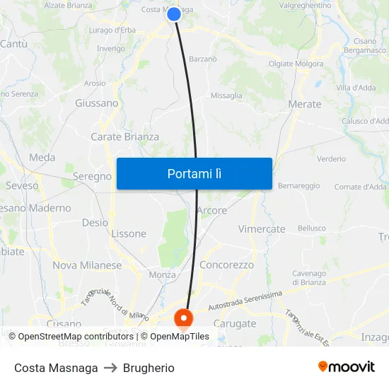 Costa Masnaga to Brugherio map