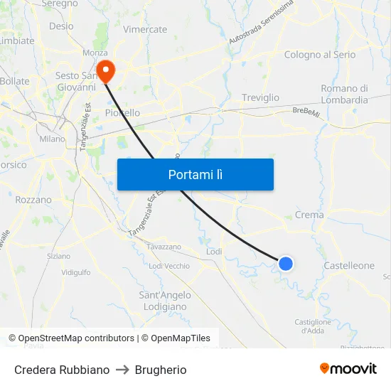 Credera Rubbiano to Brugherio map