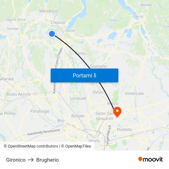 Gironico to Brugherio map