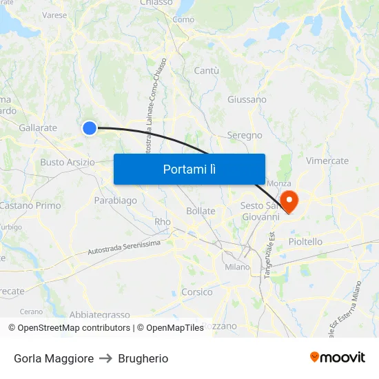 Gorla Maggiore to Brugherio map