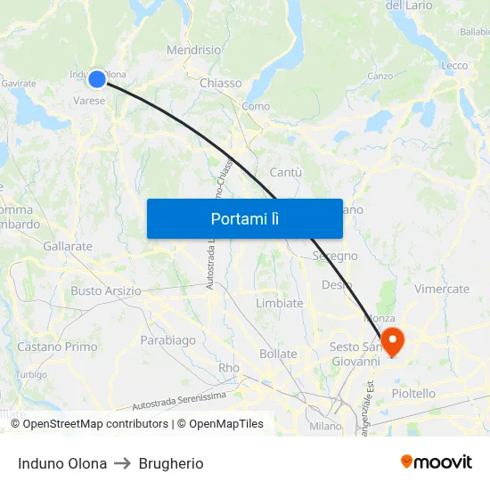 Induno Olona to Brugherio map