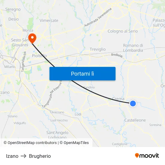 Izano to Brugherio map
