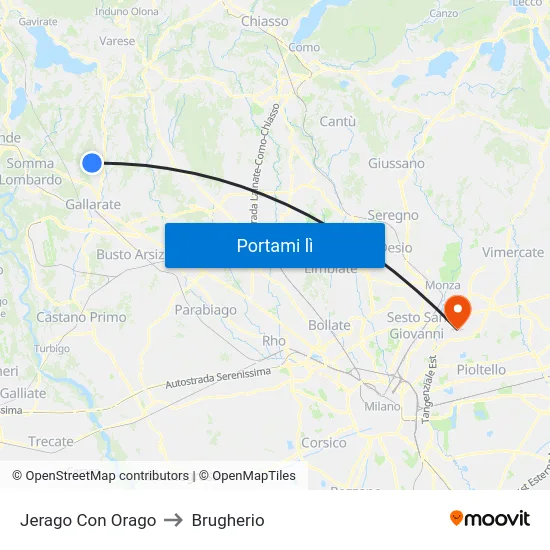 Jerago Con Orago to Brugherio map