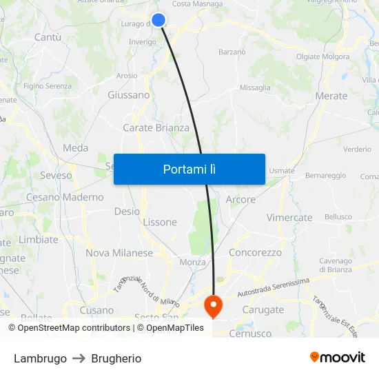 Lambrugo to Brugherio map