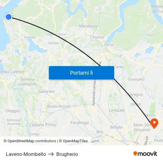 Laveno-Mombello to Brugherio map