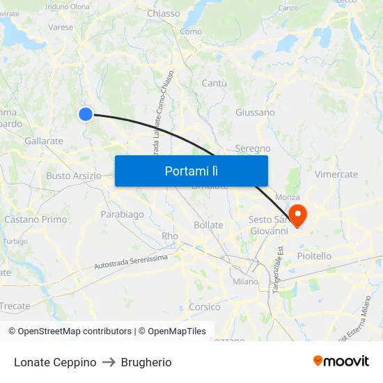 Lonate Ceppino to Brugherio map