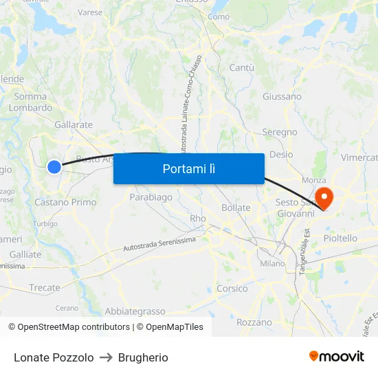 Lonate Pozzolo to Brugherio map