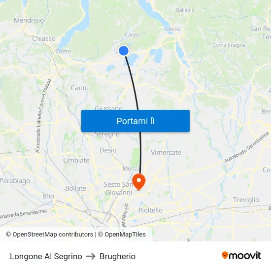 Longone Al Segrino to Brugherio map