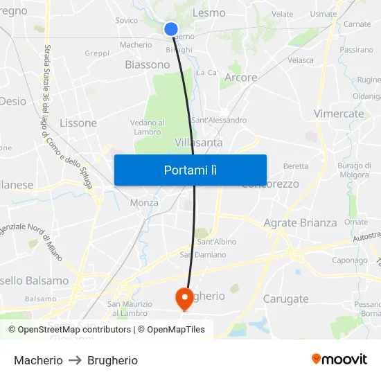 Macherio to Brugherio map