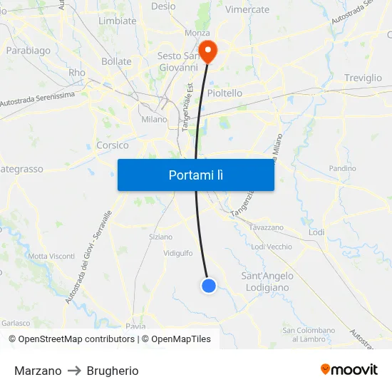Marzano to Brugherio map