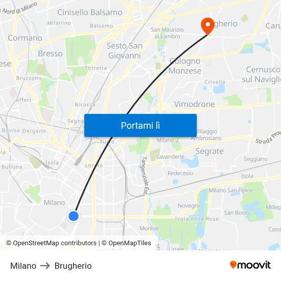 Milano to Brugherio map