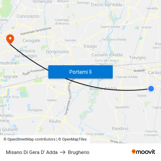 Misano Di Gera D' Adda to Brugherio map