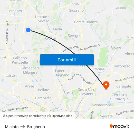 Misinto to Brugherio map