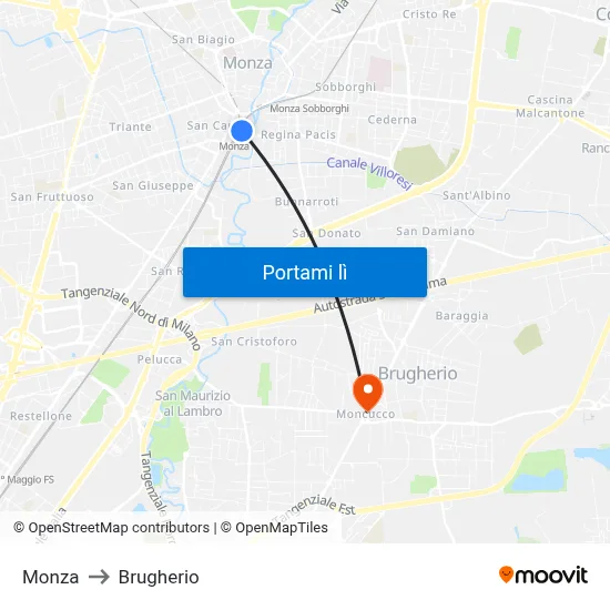 Monza to Brugherio map