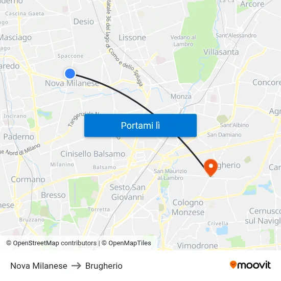 Nova Milanese to Brugherio map