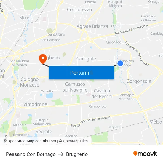 Pessano Con Bornago to Brugherio map
