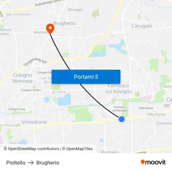 Pioltello to Brugherio map
