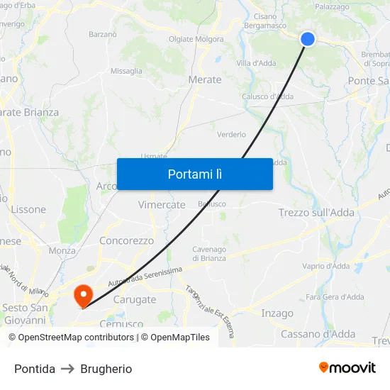 Pontida to Brugherio map