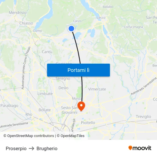 Proserpio to Brugherio map