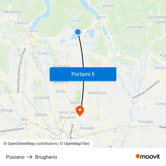 Pusiano to Brugherio map