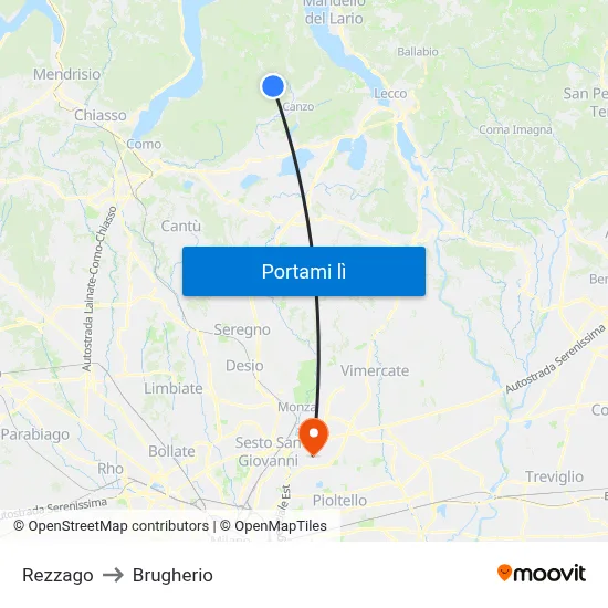Rezzago to Brugherio map