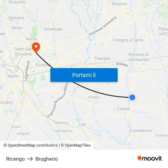 Ricengo to Brugherio map