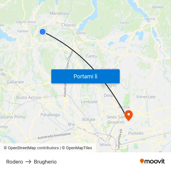 Rodero to Brugherio map